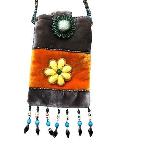 Silk Velvet Beaded Medicine Pouch.